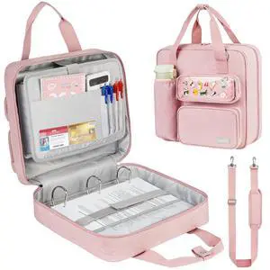 Zipper Binder 3 Ring with Ita Window,700 Sheets Capacity, Binder 3 Inch with Shoulder Strap Fits 13 Inch Laptop for School and Office,Pink Zipper Binder 3 Ring with Ita Window,700 Sheets Capacity, Binder 3 Inch with Shoulder Strap Fits 13 Inch Laptop for School and Office,Pink