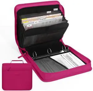 Zipper Binder with Handle, 1.5 Inch O-Ring, 325 Pages Capacity, with 5-Tab Expanding File Folder for Classified Storage, Small Size Lightweight Zipper Bag for Middle School Students, Berry Pink Zipper Binder with Handle, 1.5 Inch O-Ring, 325 Pages Capacity, with 5-Tab Expanding File Folder for Classified Storage, Small Size Lightweight Zipper Bag for Middle School Students, Berry Pink