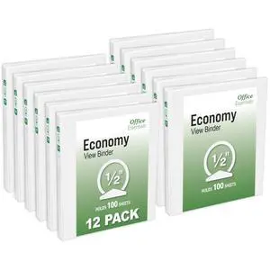 Economy View 3 Ring Binders, 0.5" Round Rings, 0.7" Spine, 100-Sheet Capacity, White Binders (12-Pack of 03422) Economy View 3 Ring Binders, 0.5" Round Rings, 0.7" Spine, 100-Sheet Capacity, White Binders (12-Pack of 03422)