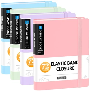 4 Pack 72 Pocket Binder with Plastic Sleeves, Display Book, 8.5" x11 with Elastic Band, 144 Pages Presentation Binder, Art Portfolio Document Folder with Clear Sheet Protectors for Office School 4 Pack 72 Pocket Binder with Plastic Sleeves, Display Book, 8.5" x11 with Elastic Band, 144 Pages Presentation Binder, Art Portfolio Document Folder with Clear Sheet Protectors for Office School