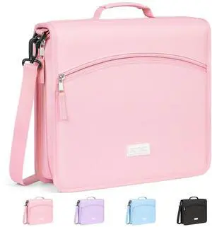 Zipper Binder Bag, 2-Inch 3 Ring Binder with Shoulder Strap & Handle 600-Sheet Capacity, 5-Tab Accordion File Organizer, Multi-Pocket Organizer for Middle School College Supplies, Pink Zipper Binder Bag, 2-Inch 3 Ring Binder with Shoulder Strap & Handle 600-Sheet Capacity, 5-Tab Accordion File Organizer, Multi-Pocket Organizer for Middle School College Supplies, Pink