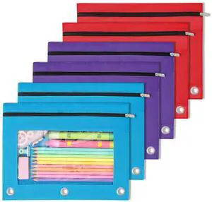 Pencil Pouch for 3 Ring Binder, 6 Pack Zipper Binder Pouches in Classic Colors, 2 Blue, 2 Purple & 2 Red, Pencil Bag Organizer for School Supplies, Students & Office Use Pencil Pouch for 3 Ring Binder, 6 Pack Zipper Binder Pouches in Classic Colors, 2 Blue, 2 Purple & 2 Red, Pencil Bag Organizer for School Supplies, Students & Office Use