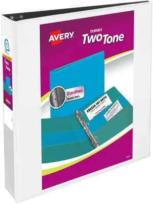 ® Two-Tone 3 Ring Binder, 1.5" Slant Rings, 1 White/Black Binder For School, Home and Office Organization, Clear Overlays, DuraHinge Tear-Resistant Spine, DuraEdge Split-Resistant Edges ® Two-Tone 3 Ring Binder, 1.5" Slant Rings, 1 White/Black Binder For School, Home and Office Organization, Clear Overlays, DuraHinge Tear-Resistant Spine, DuraEdge Split-Resistant Edges
