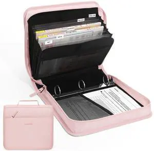 Zipper Binder with Handle, 1.5 Inch O-Ring, 325 Pages Capacity, with 5-Tab Expanding File Folder for Classified Storage, Small Size Lightweight Zipper Bag for Middle School Students, Pink Lotus Zipper Binder with Handle, 1.5 Inch O-Ring, 325 Pages Capacity, with 5-Tab Expanding File Folder for Classified Storage, Small Size Lightweight Zipper Bag for Middle School Students, Pink Lotus