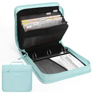 Zipper Binder with Handle, 1.5 Inch O-Ring, 325 Pages Capacity, with 5-Tab Expanding File Folder for Classified Storage, Small Size Lightweight Zipper Bag, Sky Blue Zipper Binder with Handle, 1.5 Inch O-Ring, 325 Pages Capacity, with 5-Tab Expanding File Folder for Classified Storage, Small Size Lightweight Zipper Bag, Sky Blue