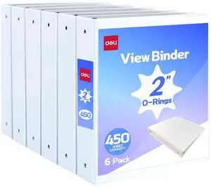 2-inch 3 Ring Binder 6 Pack,11" x 8.5" US Letter Size,White 2 inch Binders with 2 Interior Pockets, 450 Sheets Capacity 2-inch 3 Ring Binder 6 Pack,11" x 8.5" US Letter Size,White 2 inch Binders with 2 Interior Pockets, 450 Sheets Capacity