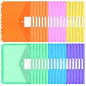 30pcs Binder Sleeves, Binder Pockets for 3 Ring, Binder Folders, 11 Holes, Letter Size, Snap Button Pouch with Label for School, Home and Office 30pcs Binder Sleeves, Binder Pockets for 3 Ring, Binder Folders, 11 Holes, Letter Size, Snap Button Pouch with Label for School, Home and Office
