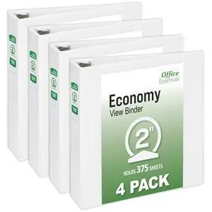 Economy View 3 Ring Binders, 2" Round Rings, 2.8" Spine, 375-Sheet Capacity, White Binders (4-Pack of 03146) Economy View 3 Ring Binders, 2" Round Rings, 2.8" Spine, 375-Sheet Capacity, White Binders (4-Pack of 03146)