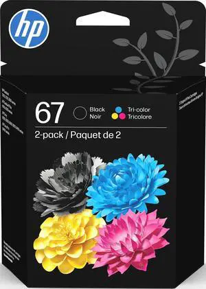 67 Black/Tri-Color Ink Cartridges (2-Pack) | Works with DeskJet 1255, 2700, 4100, Envy 6000, 6400 | Instant Ink Eligible | 3YP29AN | Packaging May Vary 67 Black/Tri-Color Ink Cartridges (2-Pack) | Works with DeskJet 1255, 2700, 4100, Envy 6000, 6400 | Instant Ink Eligible | 3YP29AN | Packaging May Vary