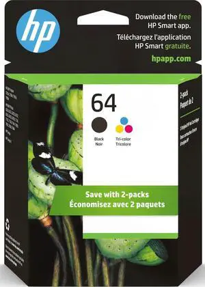 64 Black & Tri-Color Ink Cartridges Printers (Combo Pack) | Works with Printer Series: Inspire 7950e; Envy Photo 6200, 7100, 7800; Tango | Eligible for Instant Ink | X4D92AN 64 Black & Tri-Color Ink Cartridges Printers (Combo Pack) | Works with Printer Series: Inspire 7950e; Envy Photo 6200, 7100, 7800; Tango | Eligible for Instant Ink | X4D92AN