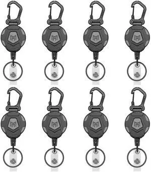 8-Pack Retractable Keychain, Heavy Duty Carabiner Badge Holder, Tactical ID Badge Reel with 31.5 Steel Retractable Cord, 8.0 oz 8-Pack Retractable Keychain, Heavy Duty Carabiner Badge Holder, Tactical ID Badge Reel with 31.5 Steel Retractable Cord, 8.0 oz