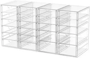 4-Pack 22-Drawer Acrylic Storage & Makeup Organizer for Desk Smooth-glide drawers, clear acrylic, stackable, dustproof, wipe clean, for office supplies, pens, paper clips, thumb drives 4-Pack 22-Drawer Acrylic Storage & Makeup Organizer for Desk Smooth-glide drawers, clear acrylic, stackable, dustproof, wipe clean, for office supplies, pens, paper clips, thumb drives