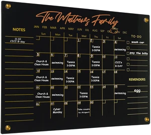 Black Acrylic Calendar Dry Erase for Wall, Family Planner, Monthly Calendar Dry Erase Whiteboard for Home, Office, 24" x 16"Reusable White Board(Acrylic-BK-4060) Black Acrylic Calendar Dry Erase for Wall, Family Planner, Monthly Calendar Dry Erase Whiteboard for Home, Office, 24" x 16"Reusable White Board(Acrylic-BK-4060)