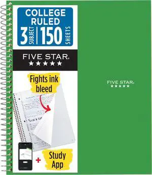 Spiral Notebook + Study App, 3 Subject, College Ruled Paper, Fights Ink Bleed, Water Resistant Cover, 8-1/2" x 11", 150 Sheets, Green (72067) (Pack of 6) Spiral Notebook + Study App, 3 Subject, College Ruled Paper, Fights Ink Bleed, Water Resistant Cover, 8-1/2" x 11", 150 Sheets, Green (72067) (Pack of 6)