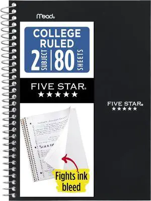 Spiral Notebook, 2 Subject, College Ruled Paper, 6" x 9-1/2", 80 Sheets, Fights Ink Bleed, Water Resistant Cover, Black (840029AA2-ECM), (Pack of 12) Spiral Notebook, 2 Subject, College Ruled Paper, 6" x 9-1/2", 80 Sheets, Fights Ink Bleed, Water Resistant Cover, Black (840029AA2-ECM), (Pack of 12)