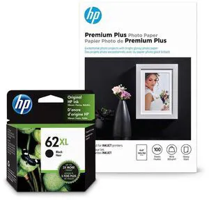 62XL Black Ink Premium Plus Photo Paper, Glossy, 100 Sheets, 4x6 62XL Black Ink Premium Plus Photo Paper, Glossy, 100 Sheets, 4x6