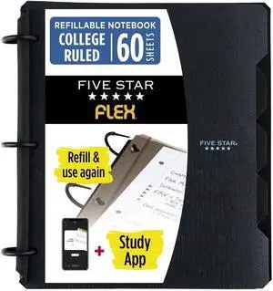 Flex Refillable Notebook + Study App, College Ruled Paper and 1 Inch TechLock Ring Binder with Pockets, Tabs and Dividers, 200 Sheet Capacity, Black (29328AA2) (Pack of 6) Flex Refillable Notebook + Study App, College Ruled Paper and 1 Inch TechLock Ring Binder with Pockets, Tabs and Dividers, 200 Sheet Capacity, Black (29328AA2) (Pack of 6)