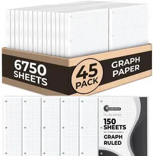 6750 Sheets Loose Leaf Paper Bulk, 45 Pack, Graph Paper Bulk Bulk Grid Paper, 4x4, 8" x 10.5", Thick Graphing Paper, Fights Ink Bleed, 3 Hole Punched, Quad Ruled Sheets, Bulk Supplies 6750 Sheets Loose Leaf Paper Bulk, 45 Pack, Graph Paper Bulk Bulk Grid Paper, 4x4, 8" x 10.5", Thick Graphing Paper, Fights Ink Bleed, 3 Hole Punched, Quad Ruled Sheets, Bulk Supplies