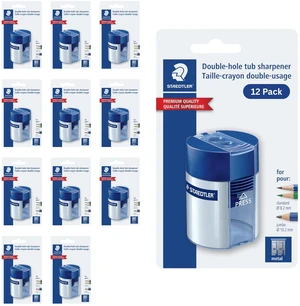 Double-Hole Tub Pencil Sharpener, 12 Pack Dual Size Manual Sharpener for Standard Graphite & Colored Pencils, Compact Design Double-Hole Tub Pencil Sharpener, 12 Pack Dual Size Manual Sharpener for Standard Graphite & Colored Pencils, Compact Design