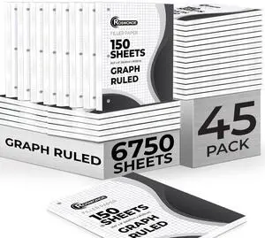 6750 Sheets Graph Paper Bulk, 45 Pack, Bulk Quad Ruled Sheets Thick Graphing Paper, 4x4, 8" x 10.5", 3 Hole Punched, Fights Ink Bleed, Bulk Loose Leaf Paper, Bulk Office & School Supplies 6750 Sheets Graph Paper Bulk, 45 Pack, Bulk Quad Ruled Sheets Thick Graphing Paper, 4x4, 8" x 10.5", 3 Hole Punched, Fights Ink Bleed, Bulk Loose Leaf Paper, Bulk Office & School Supplies
