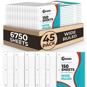 Loose Leaf Paper Bulk, 6750 Sheets, 45 Pack, Wide Ruled Paper Bulk Notebook Paper, 8" x 10.5", 150 Sheets/Pack, Bulk Office Filler Paper, 3 Hole Punched, Wide Ruled Paper For Binder Loose Leaf Paper Bulk, 6750 Sheets, 45 Pack, Wide Ruled Paper Bulk Notebook Paper, 8" x 10.5", 150 Sheets/Pack, Bulk Office Filler Paper, 3 Hole Punched, Wide Ruled Paper For Binder