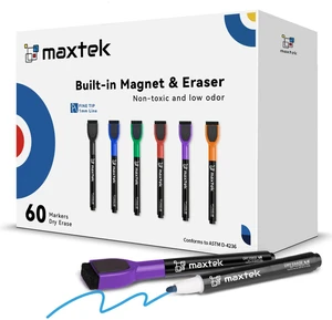 Magnetic Dry Erase Markers, Fine Tip, 6 Colors, 60 Count Low Odor Colorful Whiteboard Markers with Thin Tips for Kids, Calendar Boards and White Board Magnetic Dry Erase Markers, Fine Tip, 6 Colors, 60 Count Low Odor Colorful Whiteboard Markers with Thin Tips for Kids, Calendar Boards and White Board