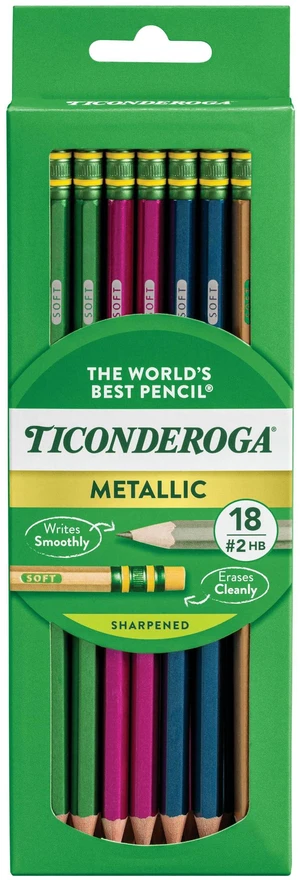 Wood-Cased Pencils, Pre-Sharpened #2 HB Soft, Metallic Colors, 18 Count, Standard Size, High Quality Eraser Wood-Cased Pencils, Pre-Sharpened #2 HB Soft, Metallic Colors, 18 Count, Standard Size, High Quality Eraser