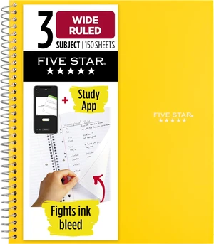 Spiral Notebook + Study App, 3 Subject, Wide Ruled Paper, 8" x 10-1/2", 150 Sheets, Fights Ink Bleed, Water Resistant Cover, Harvest Yellow (73463) (Pack of 6) Spiral Notebook + Study App, 3 Subject, Wide Ruled Paper, 8" x 10-1/2", 150 Sheets, Fights Ink Bleed, Water Resistant Cover, Harvest Yellow (73463) (Pack of 6)