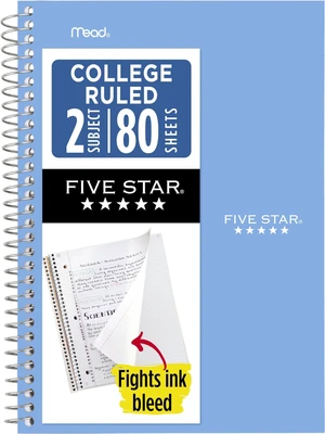 Spiral Notebook, 2 Subject, College Ruled, 9 1/2" x 6" 80 Sheets, Tidewater Blue (840029CG1-ECM) (Pack of 12) Spiral Notebook, 2 Subject, College Ruled, 9 1/2" x 6" 80 Sheets, Tidewater Blue (840029CG1-ECM) (Pack of 12)