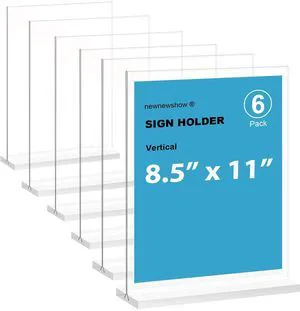 Acrylic Sign Holder 8.5x11 Inch 6 Pack Vertical T Shape Double-Sided Desktop Display Holder Acrylic Sign Holder 8.5x11 Inch 6 Pack Vertical T Shape Double-Sided Desktop Display Holder