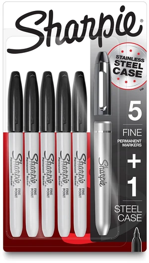 Permanent Markers with Stainless Steel Marker Case Fine Point Black 6 Count Permanent Markers with Stainless Steel Marker Case Fine Point Black 6 Count