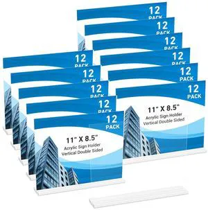 12 Pack Acrylic Sign Holder 11 x 8.5 Horizontal, Double-Sided Clear Sign Holder Plastic Stands for Display, T Shape Acrylic Table Sign Stands for Office Store Restaurants Wedding Party Decoration 12 Pack Acrylic Sign Holder 11 x 8.5 Horizontal, Double-Sided Clear Sign Holder Plastic Stands for Display, T Shape Acrylic Table Sign Stands for Office Store Restaurants Wedding Party Decoration