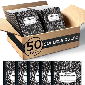 50 Pack Bulk Composition Notebooks, College Ruled, Bulk Notebooks Bulk College Ruled Notebook, 200 Pages (100 Sheets), 9-3/4 x 7-1/2", Bulk School Supplies, Bulk Black Marble Notebooks 50 Pack Bulk Composition Notebooks, College Ruled, Bulk Notebooks Bulk College Ruled Notebook, 200 Pages (100 Sheets), 9-3/4 x 7-1/2", Bulk School Supplies, Bulk Black Marble Notebooks