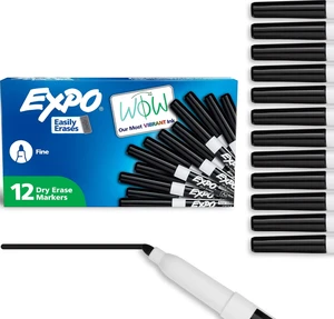 Dry Erase Markers, Low Odor Ink, Black, Fine Tip, 12 Count - Whiteboard, Calendar, Organization, Essential Supplies for Office, School, Classroom, Teachers Dry Erase Markers, Low Odor Ink, Black, Fine Tip, 12 Count - Whiteboard, Calendar, Organization, Essential Supplies for Office, School, Classroom, Teachers