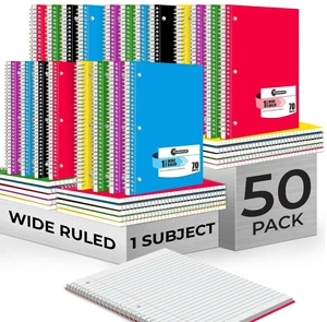50 Pack, 1 Subject Spiral Notebook Wide Ruled Bulk, 70 Sheets Bulk Subject Notebooks, 140 Pages, 8 x 10-1/2", 3 Hole Punched, Thick No-Bleed Paper, Bulk 1 Subject Notebooks for School 50 Pack, 1 Subject Spiral Notebook Wide Ruled Bulk, 70 Sheets Bulk Subject Notebooks, 140 Pages, 8 x 10-1/2", 3 Hole Punched, Thick No-Bleed Paper, Bulk 1 Subject Notebooks for School