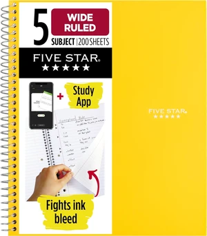 Spiral Notebook + Study App, 5 Subject, Wide Ruled Paper, 8" x 10-1/2", 200 Sheets, Fights Ink Bleed, Water Resistant Cover, Harvest Yellow (73469) (Pack of 6) Spiral Notebook + Study App, 5 Subject, Wide Ruled Paper, 8" x 10-1/2", 200 Sheets, Fights Ink Bleed, Water Resistant Cover, Harvest Yellow (73469) (Pack of 6)