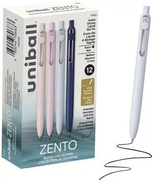 uniball Zento Gel Pens, Black Ink, 0.7mm Medium Point, 12 Count Retractable, Smooth Writing, Quick-Drying, No Smear, No Bleed, Muted Barrel Colors uniball Zento Gel Pens, Black Ink, 0.7mm Medium Point, 12 Count Retractable, Smooth Writing, Quick-Drying, No Smear, No Bleed, Muted Barrel Colors