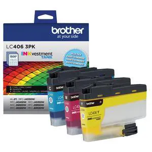 Genuine LC406 Ink Cartridges for INKvestment Tank Printers 3-pack cyan, magenta and yellow printer ink LC406 ink cartridges for select INKvestment Tank printers Genuine LC406 Ink Cartridges for INKvestment Tank Printers 3-pack cyan, magenta and yellow printer ink LC406 ink cartridges for select INKvestment Tank printers