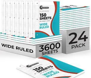 3600 Sheets Loose Leaf Paper Bulk, 24 Pack, Wide Ruled Paper Bulk Notebook Paper, 8" x 10.5", 150 Sheets/Pack, Bulk Office Filler Paper, 3 Hole Punched, Wide Ruled Paper For Binder 3600 Sheets Loose Leaf Paper Bulk, 24 Pack, Wide Ruled Paper Bulk Notebook Paper, 8" x 10.5", 150 Sheets/Pack, Bulk Office Filler Paper, 3 Hole Punched, Wide Ruled Paper For Binder