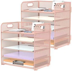 2 Pack 5-Tier Pink Desk Organizer with Handle Mesh Desk File/Paper Organizer Letter Tray for Office, School, Classroom and Home Easy Installation 2 Pack 5-Tier Pink Desk Organizer with Handle Mesh Desk File/Paper Organizer Letter Tray for Office, School, Classroom and Home Easy Installation