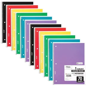 Spiral Notebook, 12 Pack, 1 Subject, College Ruled Paper, 7-1/2" x 10-1/2", 70 Sheets per Notebook, Colors Will Vary (830063-ECM25) Spiral Notebook, 12 Pack, 1 Subject, College Ruled Paper, 7-1/2" x 10-1/2", 70 Sheets per Notebook, Colors Will Vary (830063-ECM25)