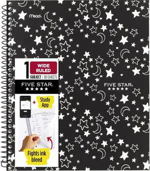 Spiral Notebook + Study App, 1 Subject, Wide Ruled, 8" x 10-1/2", 80 Sheets, Fights Ink Bleed, Water Resistant Cover, Black Stars Glow in the Dark (930020F) (Pack of 12) Spiral Notebook + Study App, 1 Subject, Wide Ruled, 8" x 10-1/2", 80 Sheets, Fights Ink Bleed, Water Resistant Cover, Black Stars Glow in the Dark (930020F) (Pack of 12)