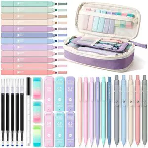 School Supplies with Cute Pencil Case, 39ct, Purple Back to School Stationery Set, Essentials for College & Nursing Students, 5 Gel Pens, 6 Mechanical Pencils, 12 Highlighters School Supplies with Cute Pencil Case, 39ct, Purple Back to School Stationery Set, Essentials for College & Nursing Students, 5 Gel Pens, 6 Mechanical Pencils, 12 Highlighters