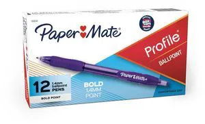 Profile Retractable Ballpoint Pens, Bold Point (1.4mm), Purple Ink, 12 Count - Journaling, Teacher Supplies, Note-Taking Profile Retractable Ballpoint Pens, Bold Point (1.4mm), Purple Ink, 12 Count - Journaling, Teacher Supplies, Note-Taking