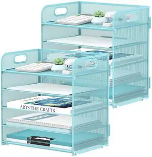 2 Pack 5-Tier Blue Desk Organizer with Handle Mesh Desk File/Paper Organizer Letter Tray for Office, School and Home Easy Installation 2 Pack 5-Tier Blue Desk Organizer with Handle Mesh Desk File/Paper Organizer Letter Tray for Office, School and Home Easy Installation