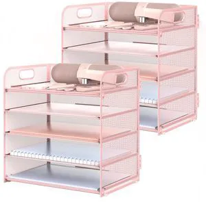 2 Pack Letter Tray 5-Tier Desk Organizer File Paper Holder with Handle, Metal Desktop Document Shelf Tray Office Classroom Organization - Pink 2 Pack Letter Tray 5-Tier Desk Organizer File Paper Holder with Handle, Metal Desktop Document Shelf Tray Office Classroom Organization - Pink