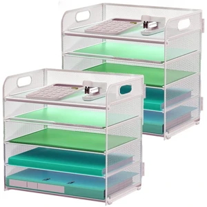 2 Pack Letter Tray 5-Tier Desk Organizer File Paper Holder with Handle, Metal Desktop Document Shelf Tray Office Classroom Organization - Silver 2 Pack Letter Tray 5-Tier Desk Organizer File Paper Holder with Handle, Metal Desktop Document Shelf Tray Office Classroom Organization - Silver