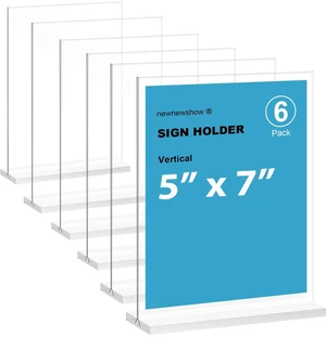 5x7 Acrylic Sign Holder 6 Pack Vertical T Shape Double-Sided Desktop Display Holder 5x7 Acrylic Sign Holder 6 Pack Vertical T Shape Double-Sided Desktop Display Holder
