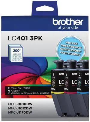 Genuine LC401 Standard Yield 3-Pack Ink Cartridges â Includes 1 Cartridge Each of Cyan, Magenta and Yellow, 3 Count (Pack of 1) Genuine LC401 Standard Yield 3-Pack Ink Cartridges â Includes 1 Cartridge Each of Cyan, Magenta and Yellow, 3 Count (Pack of 1)