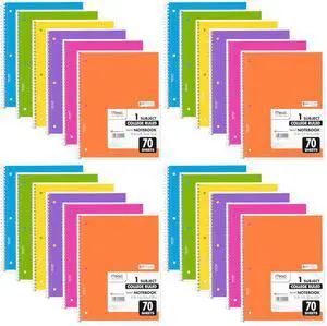 Spiral Notebook, 24 Pack, 1 Subject, College Ruled Paper, 7-1/2" x 10-1/2", 70 Sheets per Notebook, Assorted Bright Colors (830050-ECM) Spiral Notebook, 24 Pack, 1 Subject, College Ruled Paper, 7-1/2" x 10-1/2", 70 Sheets per Notebook, Assorted Bright Colors (830050-ECM)
